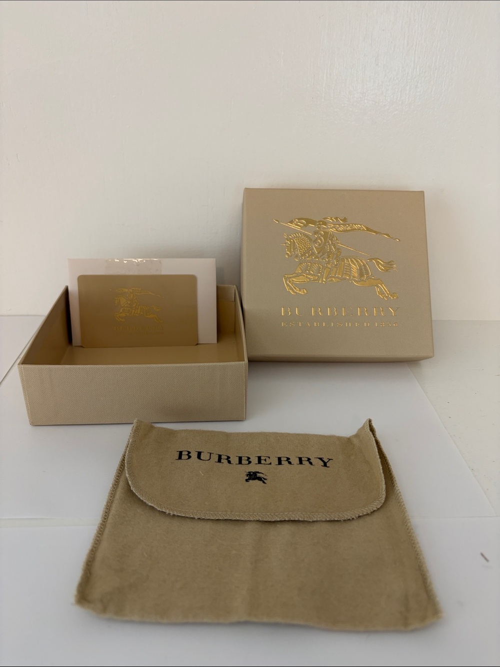 Burberry Beige Suede Accessory Pouch with Gold Logo